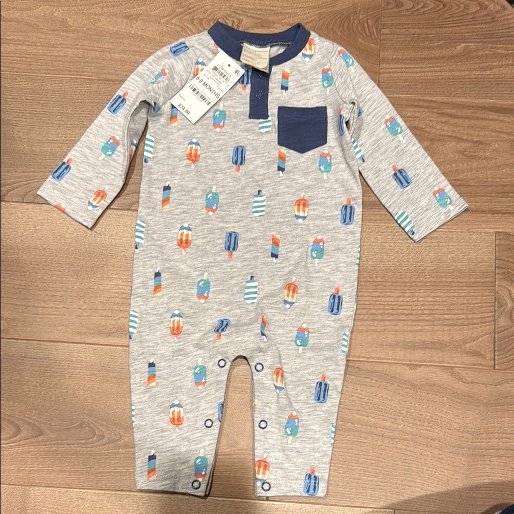 First Impressions Gray and Blue Footies One Piece